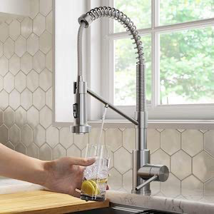 Commercial-style kitchen faucets with sprayers