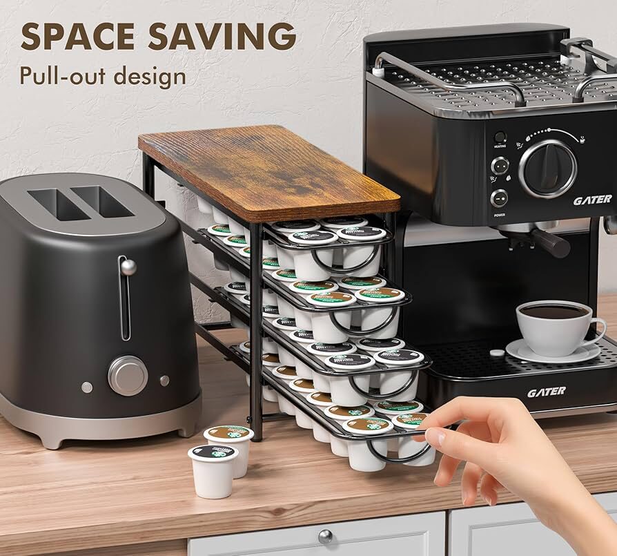 Rotating coffee pod carousel organizer with assorted coffee pods